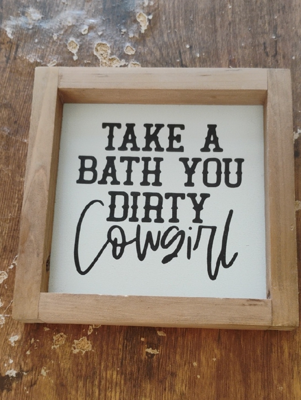 Farmhouse Bath Wall Sign - Black on Cream with Natural Wood Frame